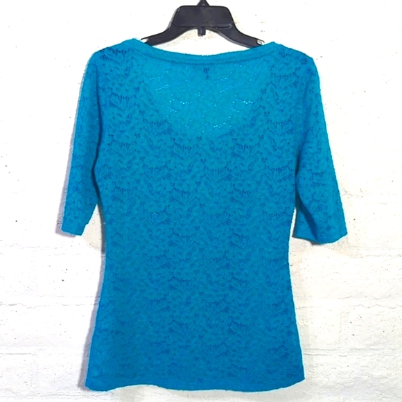 Express Turquoise Blue Allover Lace Top - Picture 3 of 6
